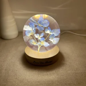 Dried Blue Hydrangea Flower Crystal Ball Lamp