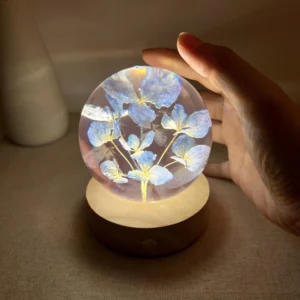 Dried Blue Hydrangea Flower Crystal Ball Lamp