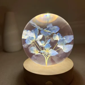 Dried Blue Hydrangea Flower Crystal Ball Lamp