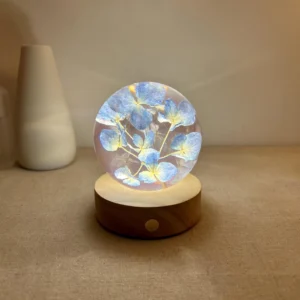 Dried Blue Hydrangea Flower Crystal Ball Lamp