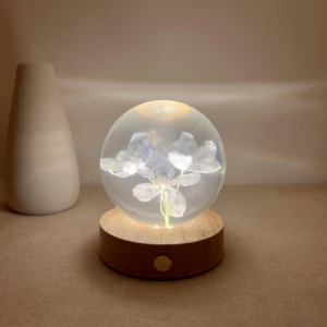 Dried Larkspur Floral Crystal Ball Lamp