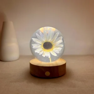 White Daisy Crystal Ball Night Lamp