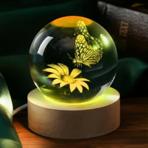 3D Butterfly Flower Crystal Sphere Light