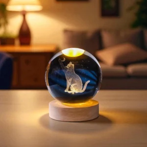 3D Cat Chasing Moon Crystal Globe Night Light