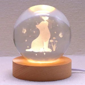 3D Cat Crystal Ball Sphere Night Lamp Gift