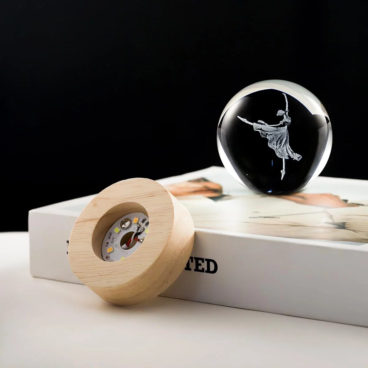 3D Crystal Ball Night Light LED Wooden Base - Dancer 3D Crystal Ball Night Light LED Wooden Base - Dancer