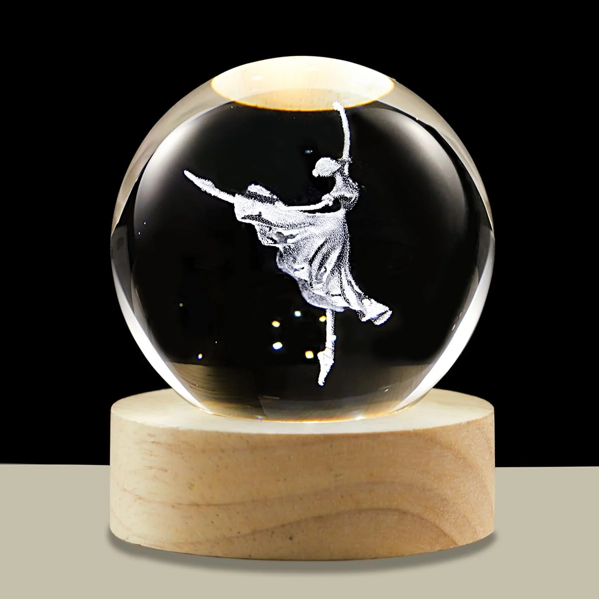 3D Crystal Ball Night Light LED Wooden Base - Dancer 3D Crystal Ball Night Light LED Wooden Base - Dancer