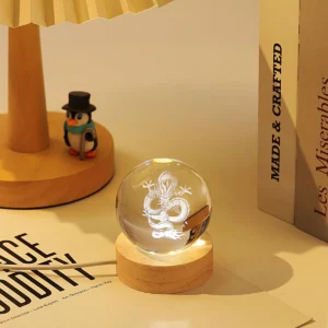 3D Crystal Ball Night Light LED Wooden Base - Dragon