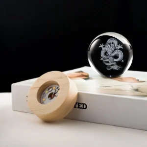 3D Crystal Ball Night Light LED Wooden Base - Dragon