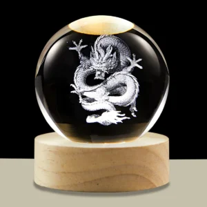 3D Crystal Ball Night Light LED Wooden Base - Dragon