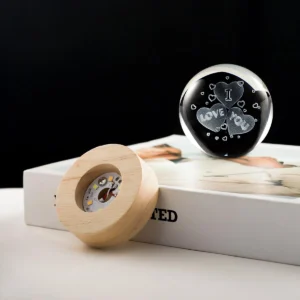 3D Crystal Ball Night Light LED Wooden Base - Heart