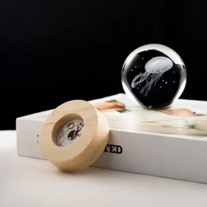3D Crystal Ball Night Light LED Wooden Base - Jellyfish