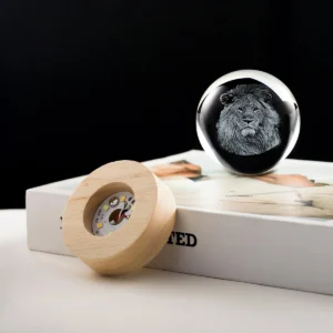 3D Crystal Ball Night Light LED Wooden Base - Lion
