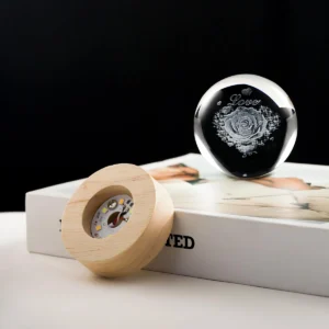 3D Crystal Ball Night Light LED Wooden Base - Love