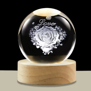 3D Crystal Ball Night Light LED Wooden Base - Love