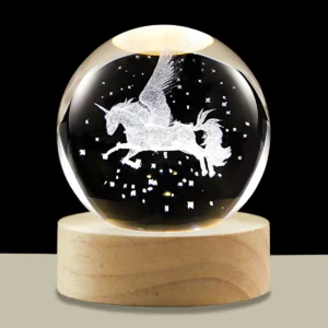 3D Crystal Ball Night Light LED Wooden Base - Pegasus