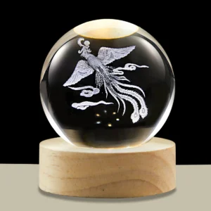 3D Crystal Ball Night Light LED Wooden Base - Phoenix