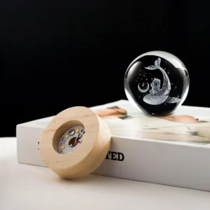 3D Crystal Ball Night Light LED Wooden Base - Whale
