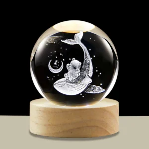 3D Crystal Ball Night Light LED Wooden Base - Whale
