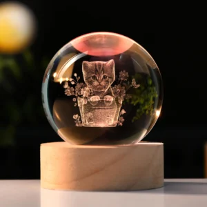 3D Flower Pot Cat Crystal Night Light