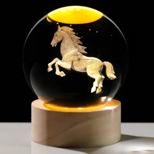 3D Horse Crystal Sphere Bedside Lamp