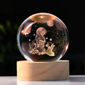 3D Mermaid Crystal Sphere Bedside Lamp
