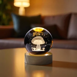 3D Mushroom Engraved Crystal Globe Night Light