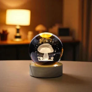 3D Mushroom Engraved Crystal Globe Night Light