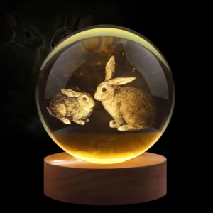 3D Rabbit Crystal Ball Sphere Bedside Lamp