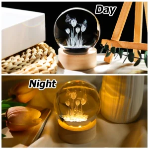 3D Tulips Crystal Sphere Bedside Lamp