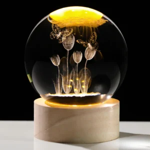 3D Tulips Crystal Sphere Bedside Lamp