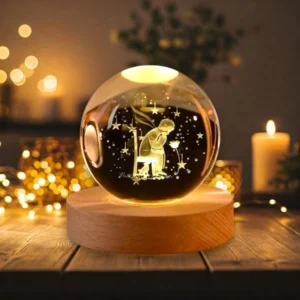 Crystal Ball Night Lamp Engraved with a Boy Gazing at Flowers