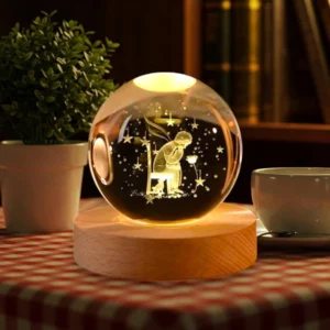 Crystal Ball Night Lamp Engraved with a Boy Gazing at Flowers