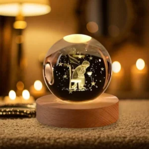 Crystal Ball Night Lamp Engraved with a Boy Gazing at Flowers