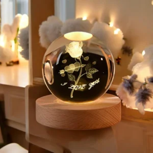 Crystal Ball Night Light with Rose Engraving and 