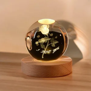 Crystal Ball Night Light with Rose Engraving and 