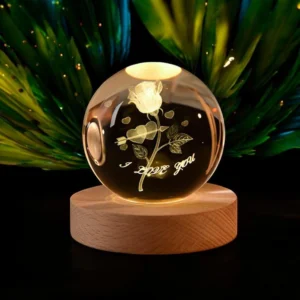 Crystal Ball Night Light with Rose Engraving and 