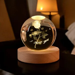 Crystal Ball Night Light with Rose Engraving and 