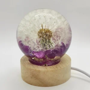 Dandelion Crystal Sphere Wood Base Night Light