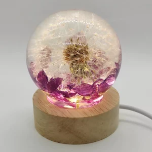 Dandelion Crystal Sphere Wood Base Night Light