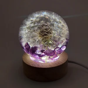 Dandelion Crystal Sphere Wood Base Night Light