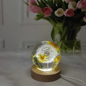 Dandelion Paperweight Crystal Sphere Decor