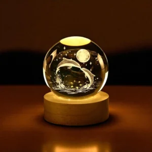 Double Dolphin Under the Moon Crystal Night Light