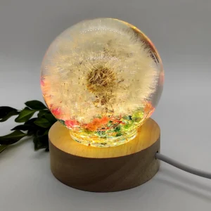 Dried Dandelion Crystal Sphere Resin Lamp
